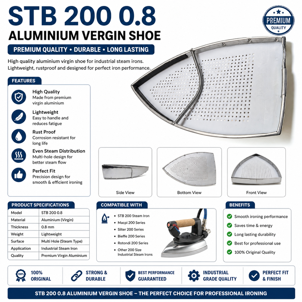 STB 200 Iron Shoe 0.8mm Aluminium Virgin | Industrial Steam Iron Shoe Plate | Heavy Duty Pressing Spare Part